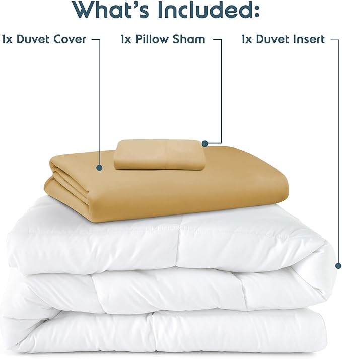 Nestl Twin Duvet Cover Set with Comforter Insert - Camel Gold 3 Piece 68x90 Duvet Cover & 1 Pillow Sham with White Quilted Down Alternative Comforter, Ultra Soft, All Season