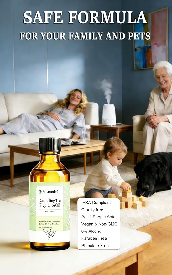 Darjeeling Tea Diffuser Oil Inspired by Bv.lg.ari for Home & Hotel, Long-Lasting Safe Fragrance Oil for Waterless & Cold Air Diffusers, Candle Soap DIY Crafting - Black Tea, Bergamot, Musk - 1.69Fl Oz