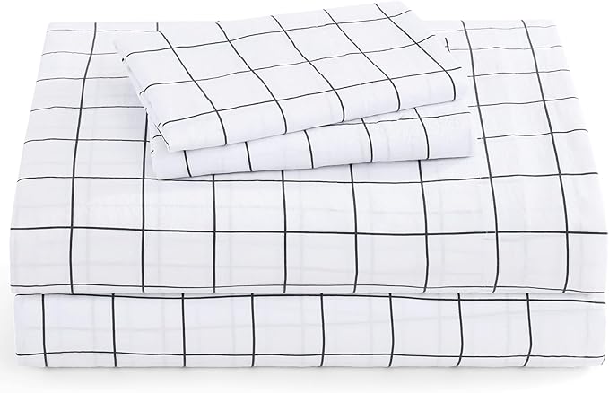 Casa Platino Bed Sheets California King Size, Pre-Washed Ultra Soft & Breathable California King Bed Sheets Set, 100% Hydro-Brushed Microfiber Cooling Sheets Deep Pocket - Windowpane