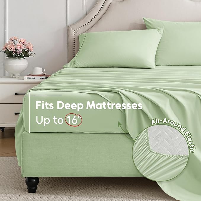 Twin XL Sheets Set, 3 Pieces Hotel Luxury Soft Microfiber Bed Sheets Set, Up to 16" Deep Pockets, Oeko-Tex Sheets with Elastic, Breathable, Wrinkle Free (Sage, Twin XL)