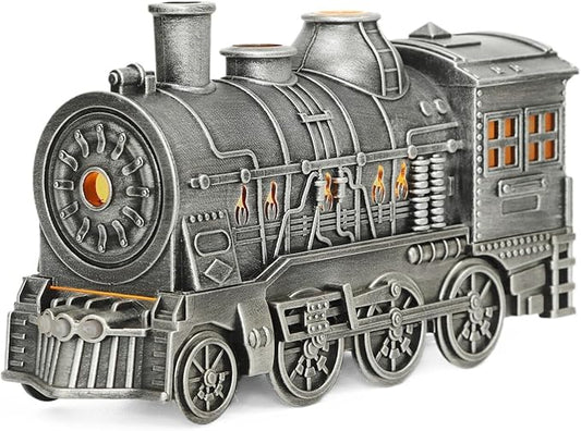 300ml Retro Steam Train Essential Oil Diffuser and Cool Mist Humidifier with Quiet Operation Auto Shut-Off Adjustable Ambient Lights Dual Spray Modes for Home Bedroom Office (Silver)