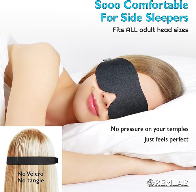 Sleep Mask Sleeping Blindfold, Light Blocking 3D Design Blackout Eye Masks for Women and Men, Soft Cooling Eye Covers for Night and Travel, Eyemask Eyelash Extensions Cover (Blackout Black)