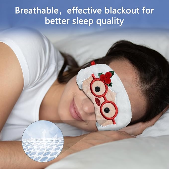 Cute Sleeping Mask Sleep Mask, Funny Santa Claus Soft Plush Eye Mask for Travel Nap Sleeping Chrismas Blindfold Eye Cover Eyeshade for Adult Kids Girls Teens Men Women - Santa Claus