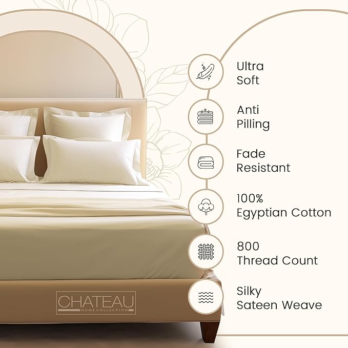 King Sheets Deep Pocket King Sheet Set, 100% Cotton Bed Sheets, 800TC 4PC Sateen Weave Luxury Bedding Sheet & Pillowcase Sets, Soft & Comfy Naturally Cool, No Pill Machine Washable - Ivory