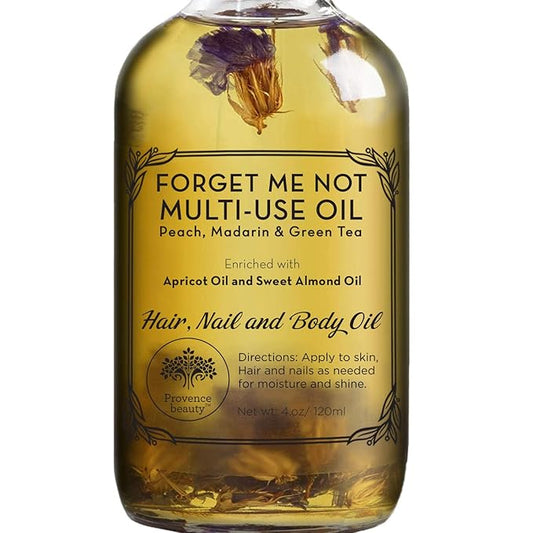 BEAUTE DE PROVENCE Multi-Use Oil for Face, Body and Hair - Forget Me Not - Organic Blend of Apricot, Vitamin E and Sweet Almond Oil Moisturizer for Dry Skin, Scalp and Nails - 4 Fl Oz