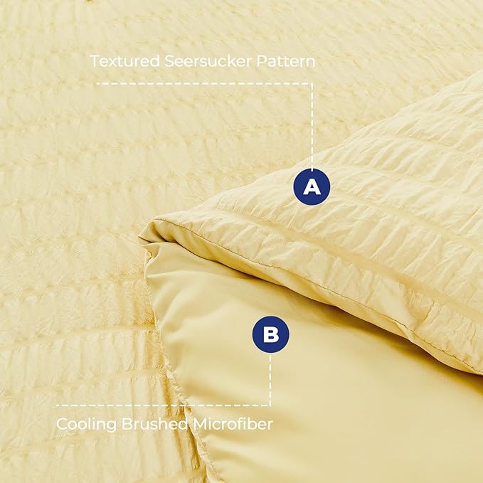 HYMOKEGE Yellow King Size Comforter Set Seersucker 7 Pieces, All Season Luxury Bed in a Bag for Bedroom, Bedding Set with Comforter, Sheets, Pillowcases & Shams