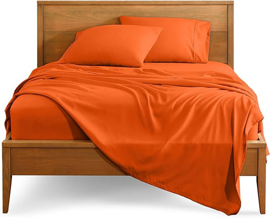 Bare Home Queen Sheet Set - 1800 Ultra-Soft Microfiber Queen Bed Sheets - Double Brushed - Deep Pockets - Easy Fit - 4 Piece Set - Bedding Sheets & Pillowcases (Queen, Orange)