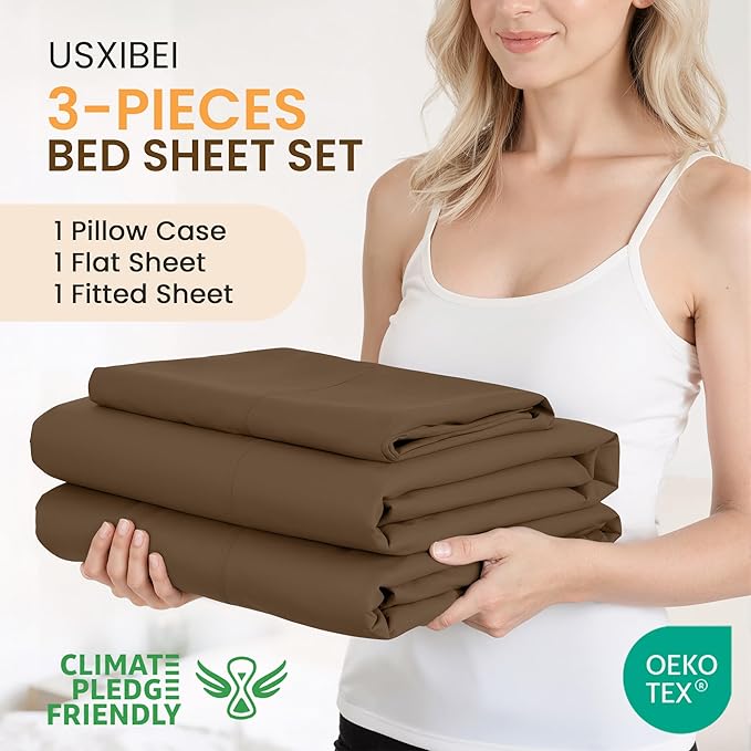 Twin Size 3 Piece Bed Sheet Set - Premium Breathable & Cooling Sheets - Ultra Imitation Cotton - Hotel Luxury Bed Sheets Deep Pocket up to 15"- Wrinkle, Fade, Stain Resistant (Dark Brown, Twin)