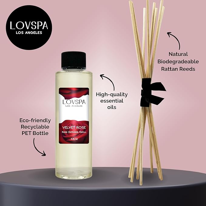 Velvet Rose Diffuser Oil - Luxury Essential Oils for Diffuser Refill & Air Freshener Room Spray - Long-Lasting & Natural Home Fragrance, Scented Oil for Diffusers, USA Made, 4oz