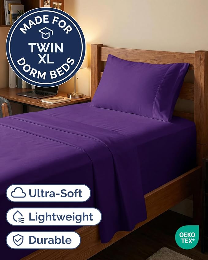 Extra Deep Twin XL Sheet Set - 3 Piece Breathable & Cooling Bed Sheets - Easily Fits 18 to 24 inch Mattress - Ultra Soft, Wrinkle & Fade Free with Extra Deep Pockets - Hotel Luxury Bedding - Purple