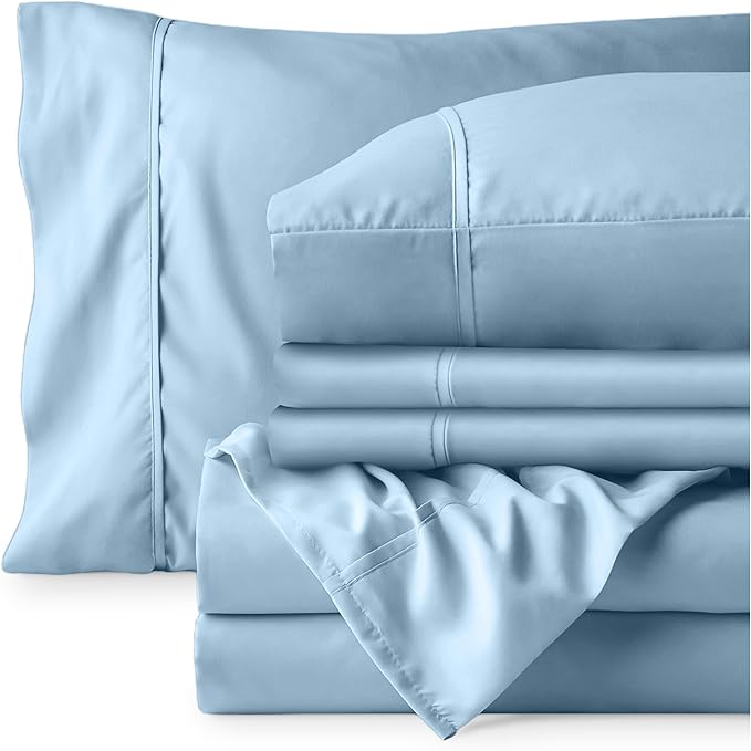 Bare Home Hotel Luxury Full Sheet Set, Extra Soft - 6 Piece Set - Deep Pockets - Easy Fit - Cooling & Breathable - Wrinkle, Fade, Stain Resistant - Includes 4 Pillowcases (Full, Light Blue)