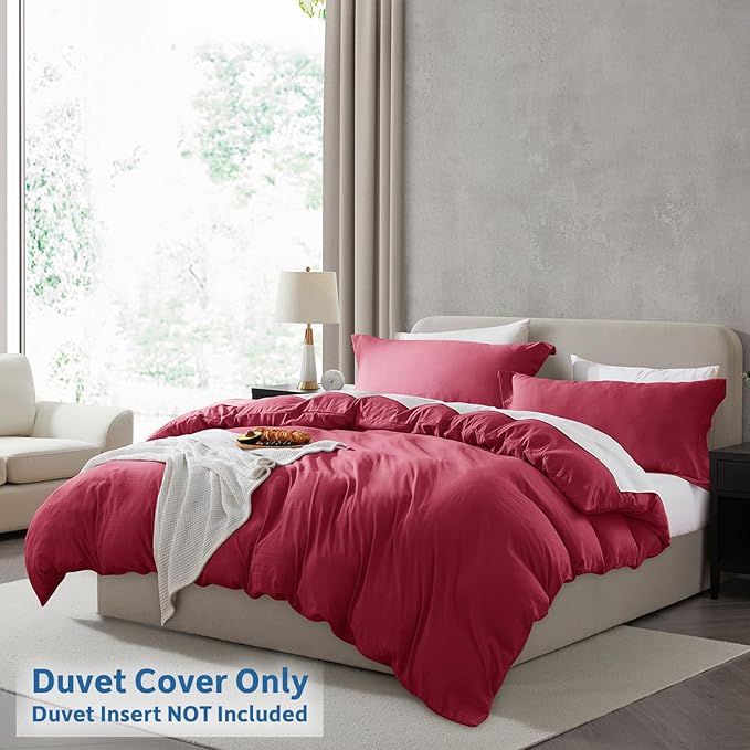 Nestl Burgundy Red Duvet Cover Queen Size - Soft Double Brushed Queen Duvet Cover Set, 3 Piece, with Zipper Closure, 1 Duvet Cover 90x90 inches and 2 Pillow Shams