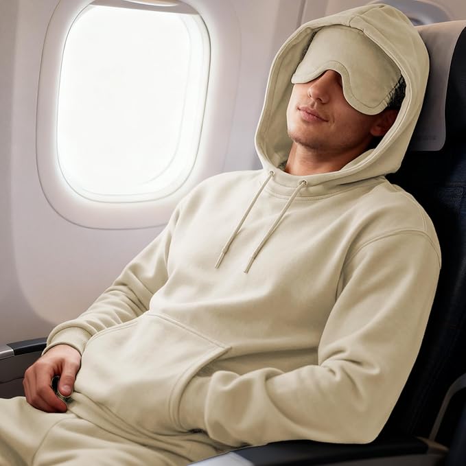 Ainangua Mens Oversized Pullover Essentials Hoodie with Eye Mask Built In Comfor Airplane Mode Travel Sleep Wearable Blanket