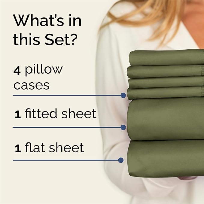 Queen 6 Piece Sheet Set - Comfy Breathable & Cooling - Hotel Luxury Bedding for Women, Men, Kids, Teens & Children - 1 Flat & 1 Fitted Sheet & 4 Pillowcases w/ Deep Pockets - Wrinkle Free - Sage Green