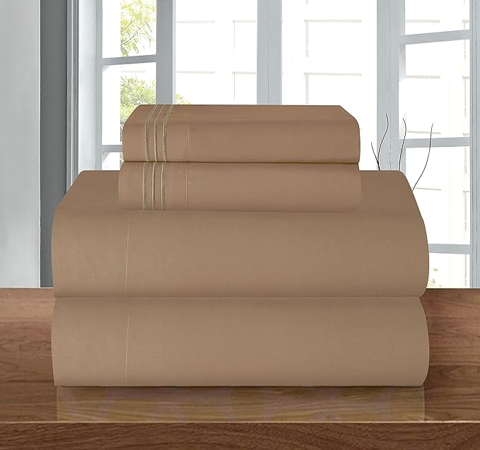 Elegant Comfort Luxury Soft 1500 Premier Hotel Quality 4-Piece Sheet Wrinkle and Fade Resistant Bedding Set, Deep Pocket up to 16inch King, Taupe