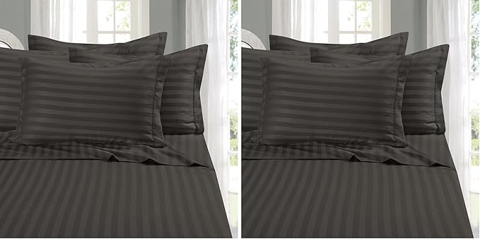 Elegant Comfort Softest and Coziest 4-Piece Sheet Set - 1500 Thread Count Egyptian Quality Luxurious Wrinkle Resistant 6-Piece Damask Stripe Bed Sheet Set, Twin XL, Grey (Pack of 2)