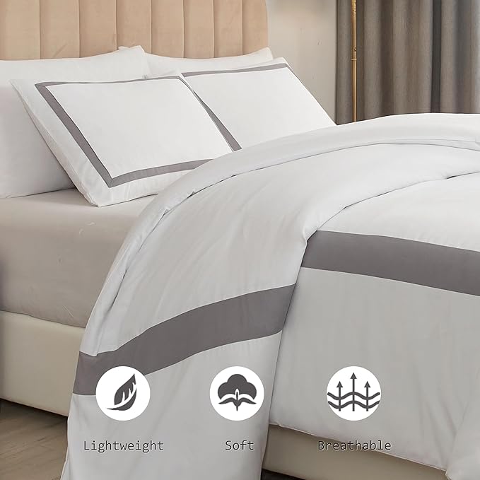 OSVINO Twin Duvet Cover Set - Hotel Style Grey Line Pattern Microfiber Bedding, 2 Pieces with Pillowcase, Soft Breathable with Zipper Closure, Cooling Feel, Wrinkle Resistant, Comforter Not Included