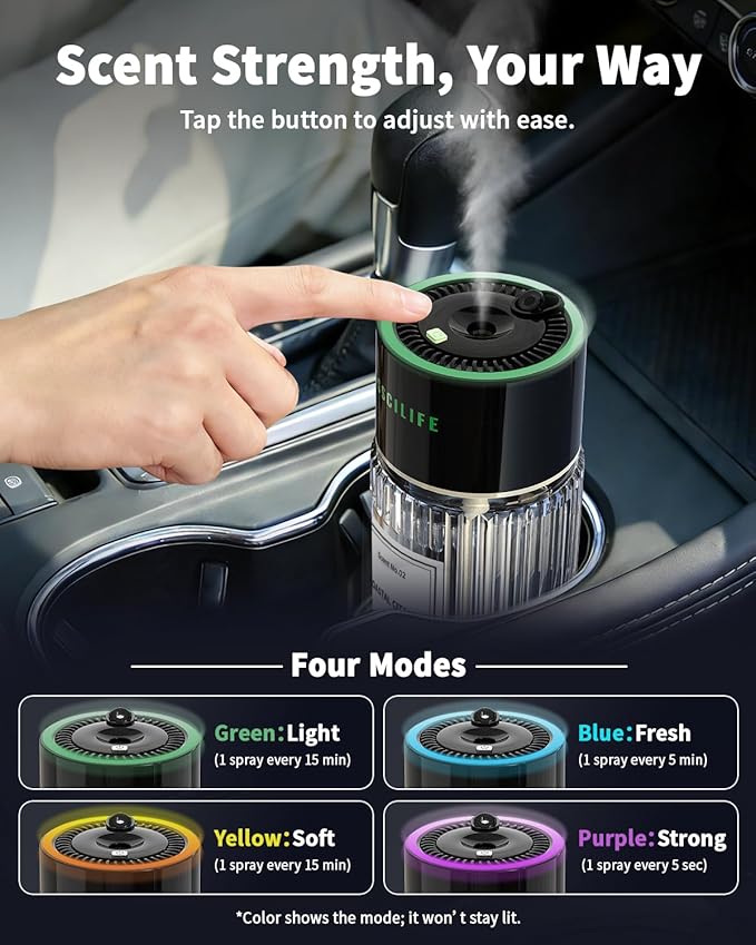 Smart Car Air Freshener with Auto Sensor, Car Aroma Diffuser with RGB Music Syncing Light & Starry Sky Projection, Up to 120 Day Use, 120ML Capacity, Scent: No.02-Coastal Citrus