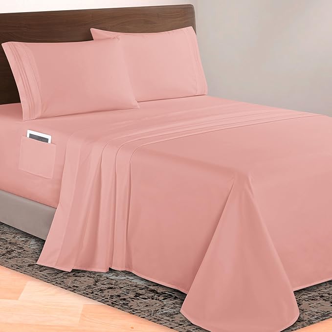 Elegant Comfort Luxurious 1500 Premium Hotel Quality Microfiber 4-Piece Sheet Set, 18-24 Inches Deep - Extra Deep Pocket Sheets - Ultra Soft 4PC Deep Pocket Sheets, Twin/Twin XL, Dusty Rose