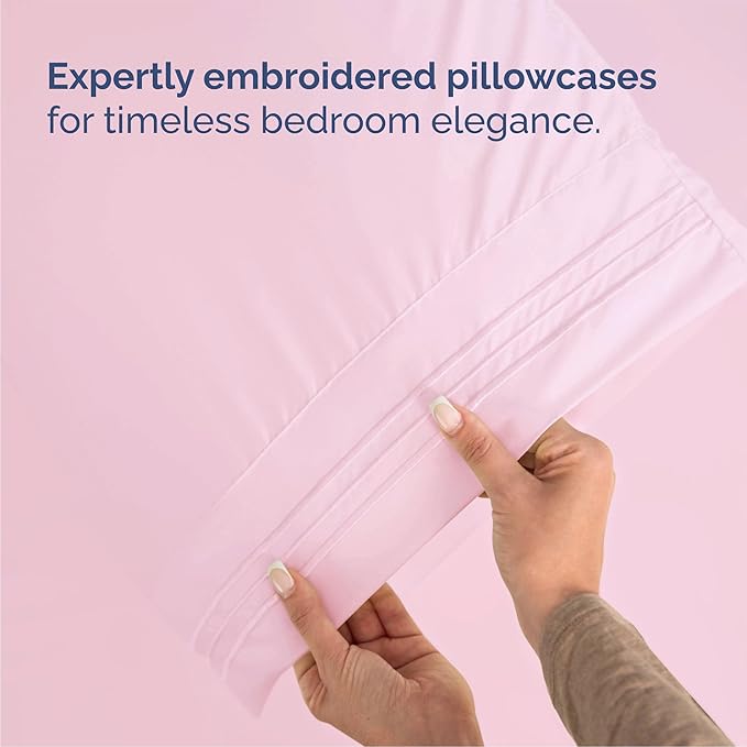 Queen Size 4 Piece Sheet Set - Comfy Breathable & Cooling Sheets - Hotel Luxury Bed Sheets for Women & Men - Deep Pockets, Easy-Fit, Soft and Wrinkle Free Sheets - Light Pink Oeko-Tex Bed Sheet Set