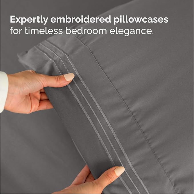 Cal King Size 4 Piece Sheet Set - Comfy Breathable & Cooling Sheets - Hotel Luxury Bed Sheets for Women & Men - Deep Pockets, Easy-Fit, Soft & Wrinkle Free Sheets - Dark Grey Oeko-Tex Bed Sheet Set
