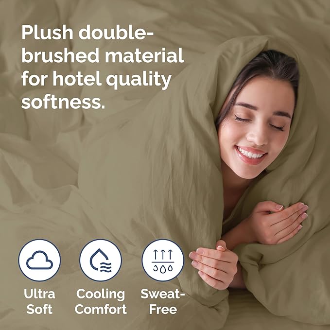 Duvet Cover Queen Size Set - Extra Soft Queen Duvet Cover 90" x 90" with 2 Pillow Shams - Hotel Luxury, Easy Care and Fade Free w/ Zipper Closures & Ties - All Season, Comfy, Cozy & Breathable (Khaki)