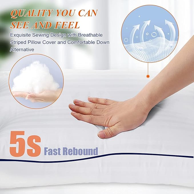 SEMZSOM Bed Pillows Queen Size Set of 4, Luxury Hotel Pillows with Soft Fluffy Down Alternative Filling Sleeping Pillows for Back, Stomach and Side Sleepers