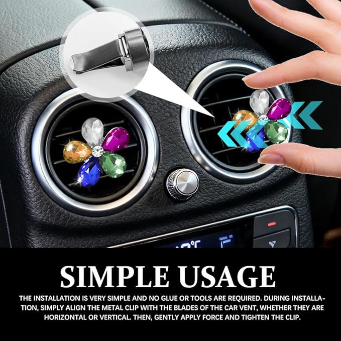 5PCS Bling Daisy Flower Car Air Vent Clips, Car Diffuser Vent Clip, Sparkling Crystal Rhinestone Cute Auto Air Conditioning Clamp, Diamond Air Outlet Clip Decor for Women Girls (Five Colours)