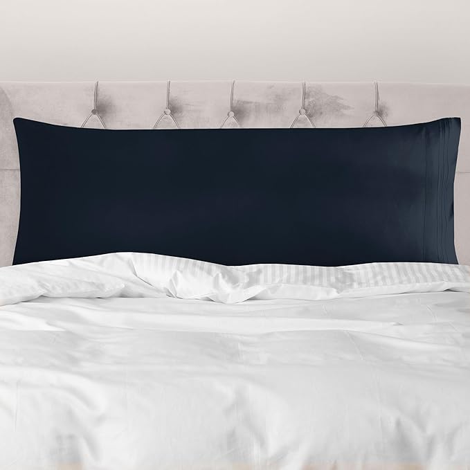 Mocassi 1-Piece Premium Body Pillowcase 1800 Series Hotel Quality Microfiber - Soft and Breathable with 3-Line Embroidery Wrinkle and Stain Resistant, Easy Care, 21" x 54", Navy Blue