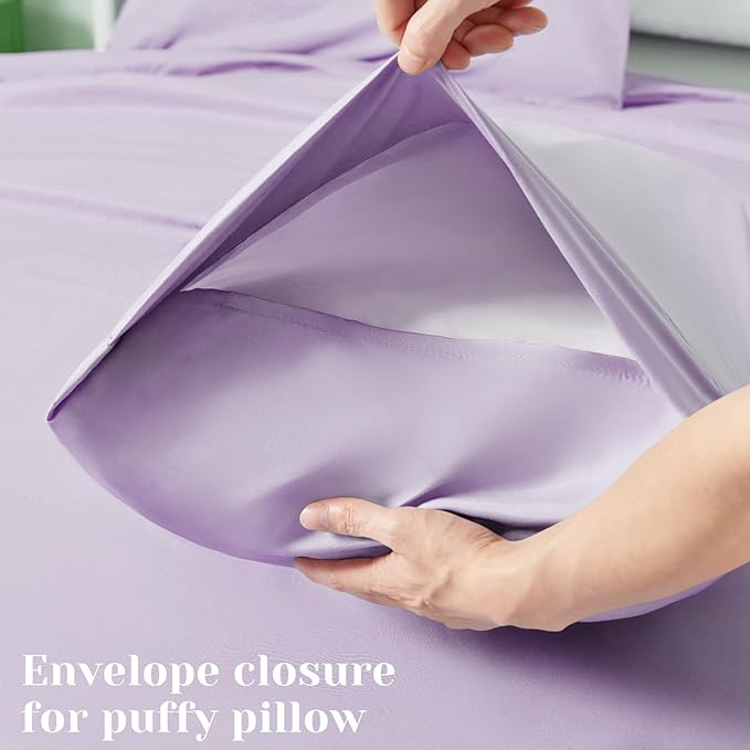 BYSURE 6 Pieces Bed Sheets Set(King, Lavender) - Hotel Luxury Super Soft 1800 Thread Count 100% Microfiber Sheets with Deep Pockets, Wrinkle & Fade Resistant