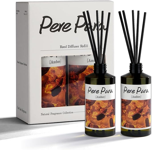 Amber Scent Premium Reed Diffuser Set - 2 Pack, 400ml /14.1 fl.oz Scented Oil with 6 Sticks | Long-Lasting Fragrance for Home & Office | Luxury Gift