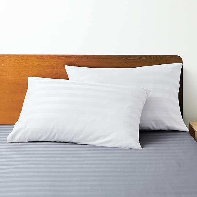 100% Egyptian Cotton Pillow Cases Set of 2, Standard Size 400 Thread Count Cooling Pillowcases, Soft and Breathable Pillow Covers with Envelope Closure, 20x26 Inches (Standard, Striped White)