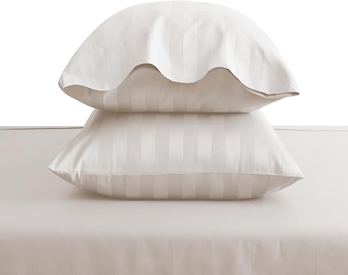 100% Egyptian Cotton Pillow Cases Set of 2, Queen Size 400 Thread Count Cooling Pillowcases, Soft and Breathable Pillow Covers with Envelope Closure, 20x30 Inches (Queen, Striped Light Beige)