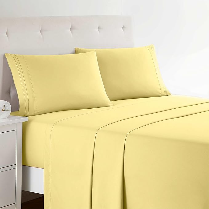 Clara Clark Bed Sheets, Premier 1800 Series 4 Piece Bed Sheet Set, Deep Pocket, Wrinkle, Fade, Stain Resistant, Luxury Soft Bedding Sheets & Pillowcases, California King, Custard Mellow