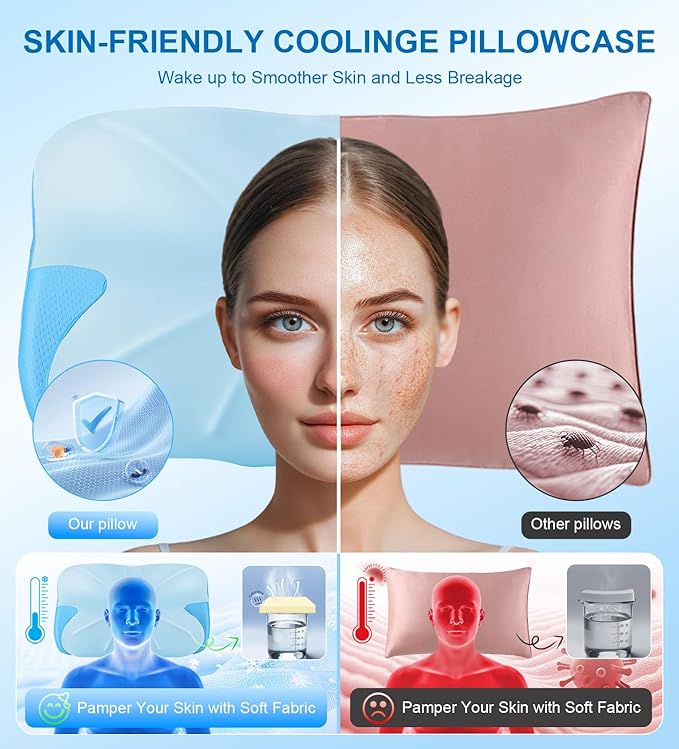 Cervical Neck Pillow for Sleeping, Ergonomic Side Sleeper Pillow for Neck Pain Relief, Adjustable Orthopedic Contour Cooling Mellow Cloud Align Pillows for Side/Back/Stomach Sleepers