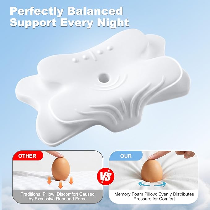 VYLEE Cervical Neck Pillow for Pain Relief, Ergonomic Memory Foam Pillow for Neck Support, Cooling Contour Orthopedic Pillow for Side, Back & Stomach Sleepers