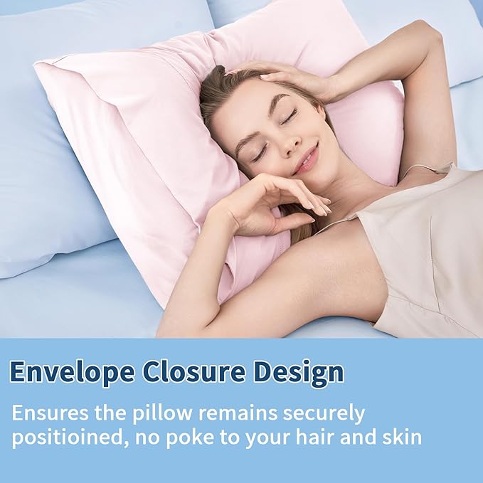 Premium Cooling Pillowcases Standard Size Set of 2 for Hot Sleeper & Night Sweats Beauty Sleep Reduces Wrinkles & Frizz Softer Than Silk Pillow Cover Oeko-TEX Certified Pink Breathable