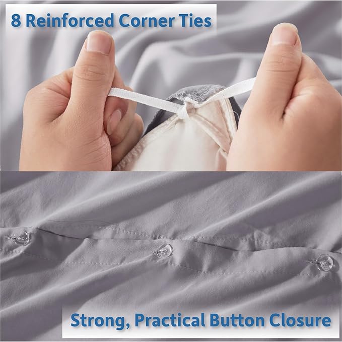 Nestl Full Duvet Cover Set with Comforter Insert - Grey Lavender 4 Piece 80x90 Duvet Cover & 2 Pillow Shams with White Quilted Down Alternative Comforter, Ultra Soft, All Season