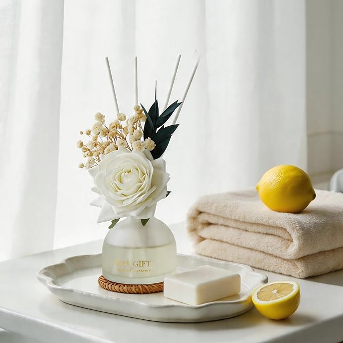Reed Diffuser Set,4.06 oz Scented Diffuser with 6 Sticks,Home Fragrance,Reed Diffuser for Bathroom Shelf Decor (Pear Freesia)