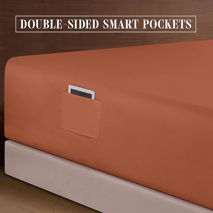 Elegant Comfort Luxurious 1500 Premium Hotel Quality Microfiber 4-Piece Sheet Set, 18-24 Inches Deep - Extra Deep Pocket Sheets - Ultra Soft 4PC Deep Pocket Sheets, California King, Coral