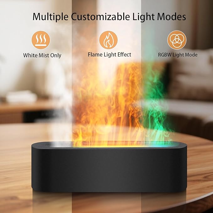 Essential Oil Diffuser, 180ml Flame Aroma Diffuser Humidifier, Ultrasonic Fireplace Aromatherapy Diffuser with 7-Color LED Light, Timer, Auto-Off for Bedroom Home & Room Decor(White)