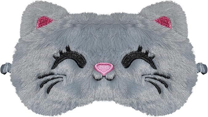 Cute Cat Sleeping Mask Eye Mask Funny Animal Kitten Sleep Mask Soft Plush Blindfold Travel Eye Cover Eyeshade for Kids Adults Girls Boys Women Men (Cat, Gray)