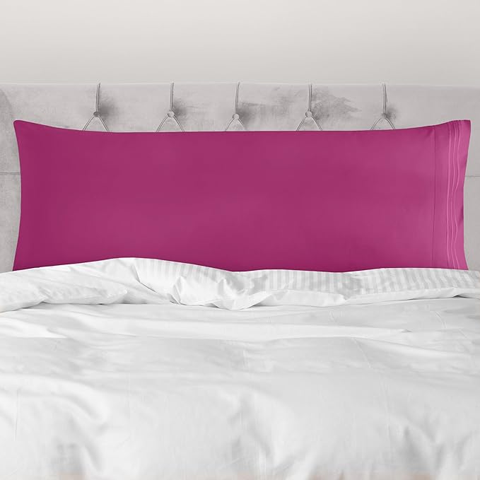 Mocassi 1-Piece Premium Body Pillowcase 1800 Series Hotel Quality Microfiber - Soft and Breathable with 3-Line Embroidery Wrinkle and Stain Resistant, Easy Care, 21" x 54", Hot Pink