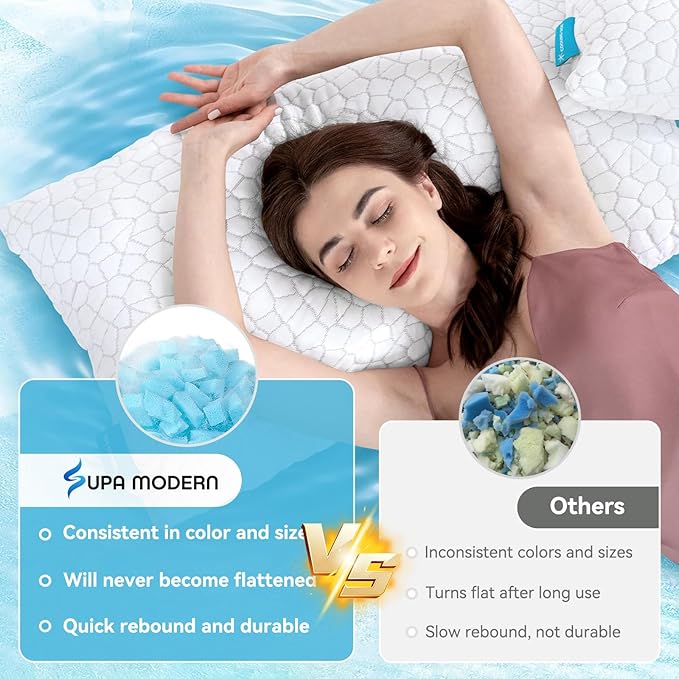 Cooling Pillow Queen Size Set of 2, CertiPUR-US Shredded Memory Foam Pillows for Sleeping, Cool Bed Pillows for Hot Sleepers, Adjustable Firm Pillow for Side,Back,Stomach Sleepers,Sleep Gift for Mom