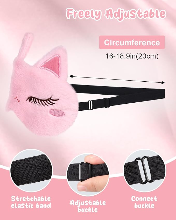 Miss Adola Sleep Mask for Kids - Valentines Gift for Kids Cute Plush Fuffy Sleeping Eye Cover Kawaii Soft Eyeshade Animal Eye Blindfold for Girls Boys Teens with Adjustable Strap, Cat