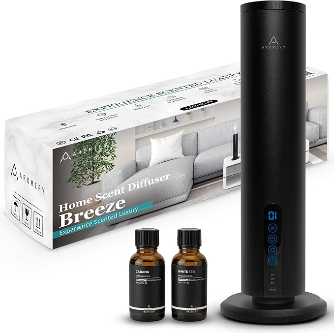 Breeze Wireless Scent Diffuser, Essential Oil Included – Bluetooth & App Control, 1200 Sq Ft Coverage, No Residue, Safe for Kids & Pets, Home, Office & Spa, Black