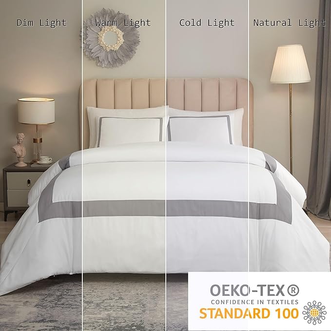 OSVINO King Duvet Cover Set - Hotel Style Grey Line Pattern Microfiber Bedding, 3 Pieces with Pillowcases, Soft Breathable with Zipper Closure, Cooling Feel, Wrinkle Resistant, Comforter Not Included