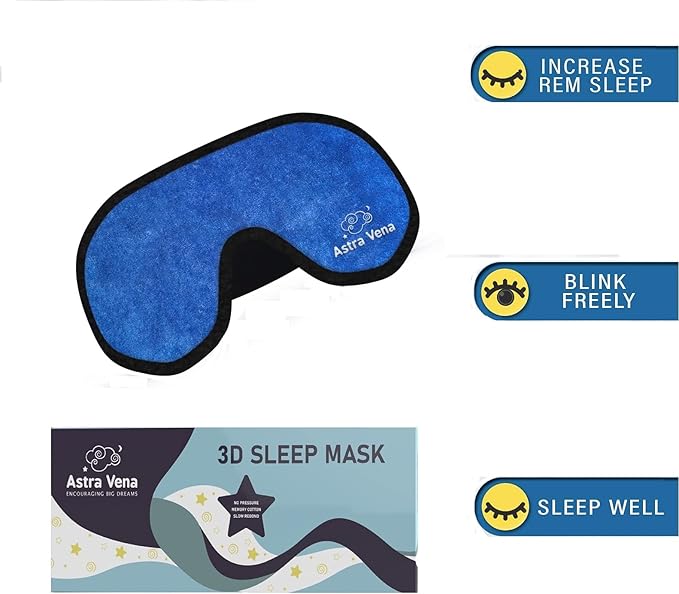 3D Sleep Mask for Kids, Light Block Sleeping Blindfold Memory Foam Contoured Eye Mask for Sleep, Adjustable Strap Eye Cover and Travel Sleep Mask for Boys Girls, Dark Blue