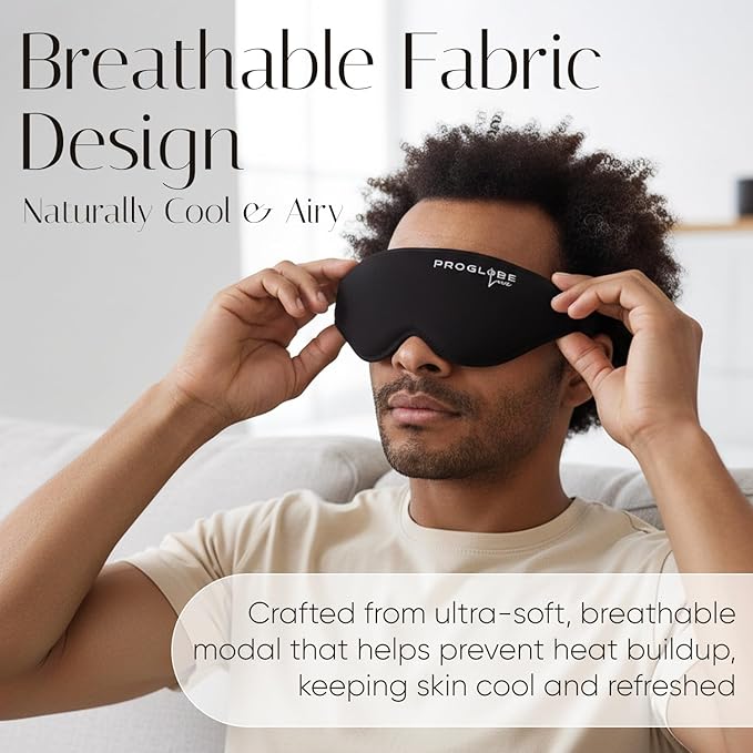 Proglobe Luxe Luxury Sleep Mask for Back & Side Sleepers, 100% Light Blocking 3D Eye Mask with Zero Pressure Eye Cups, Lash-Friendly, Soft Breathable Night Mask for Travel & Naps, Black