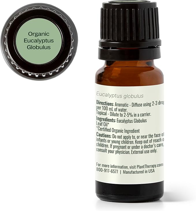 Plant Therapy Organic Eucalyptus Globulus Essential Oil 100% Pure, USDA Certified Organic, Undiluted, Natural Aromatherapy, Therapeutic Grade 10 mL (1/3 oz)